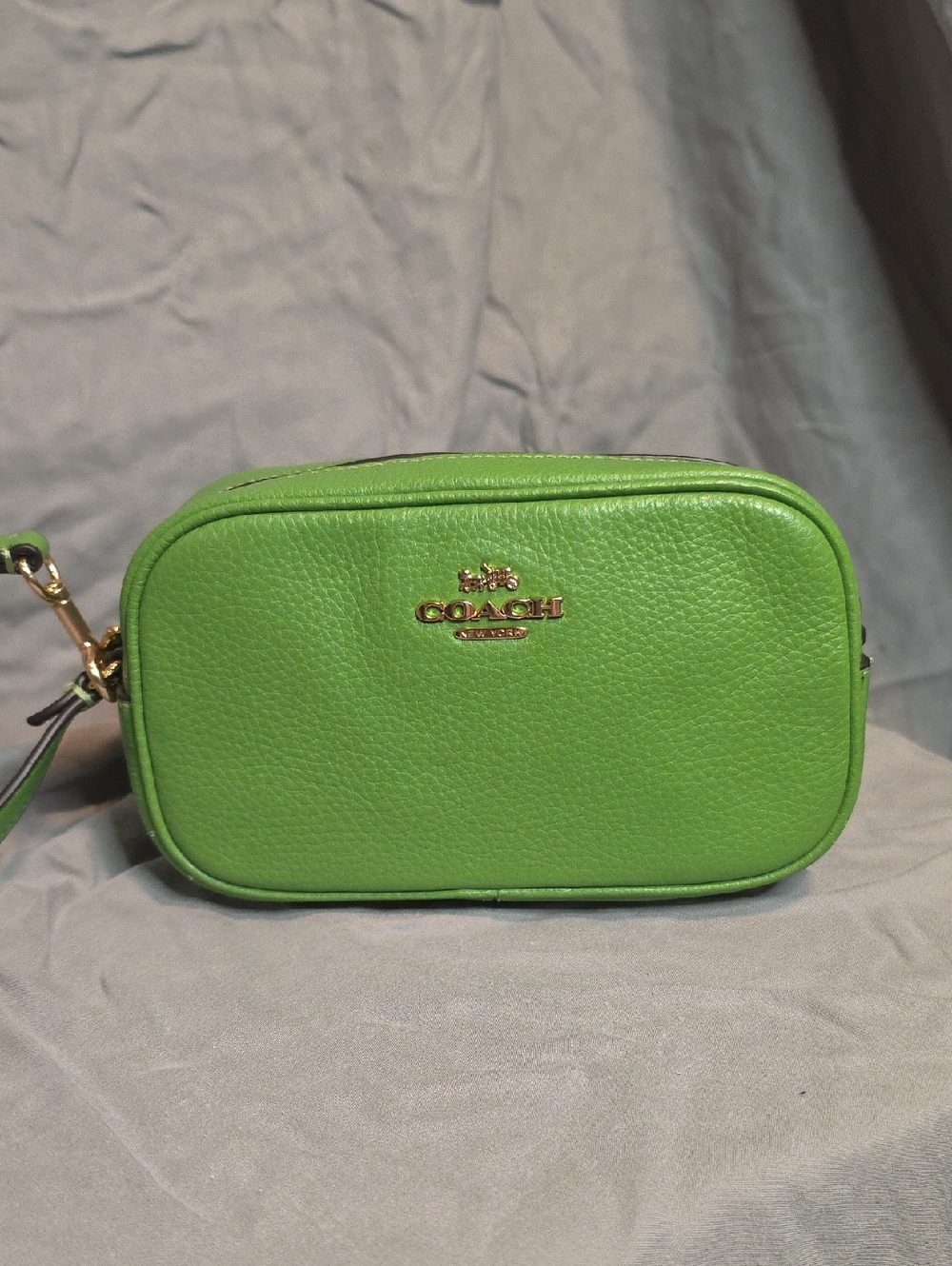 Coach Green Pebbled Leather Jamie Wristlet